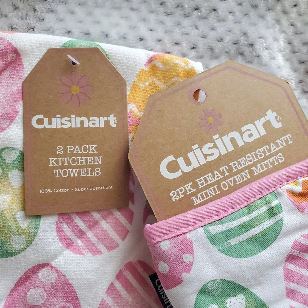 Cuisinart Easter Egg Kitchen Towels and‎ Mini Oven Mitts Set 4pc Pink Green